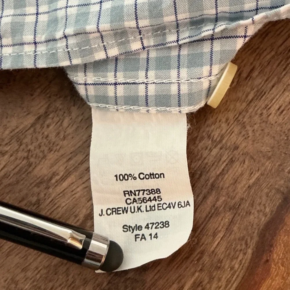 J. Crew Mens Blue White Micro Check Cotton Button Down Shirt XL 47238 FA14
